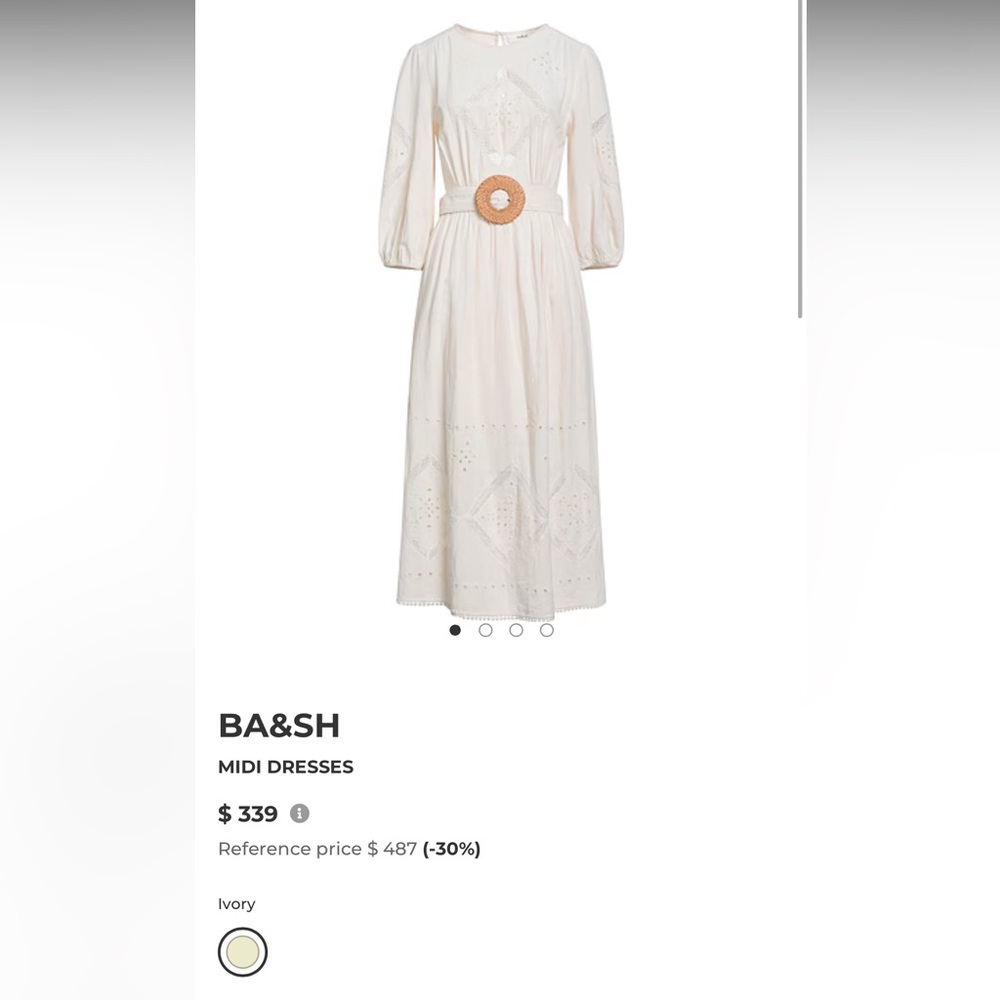 ba&sh Off-White Midi Dress with Belt
